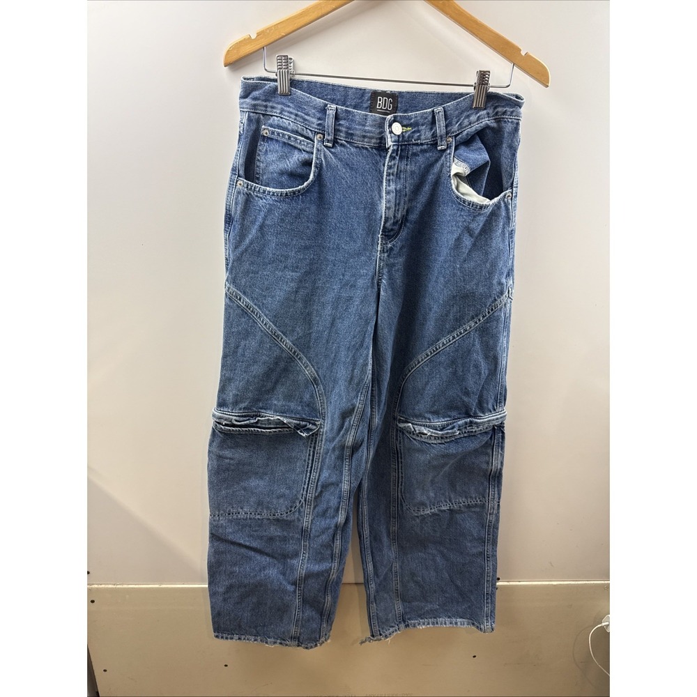 BDG Urban Outfitters Skate Cargo Baggy Denim Jeans Y2K Utility Pockets Mens 28